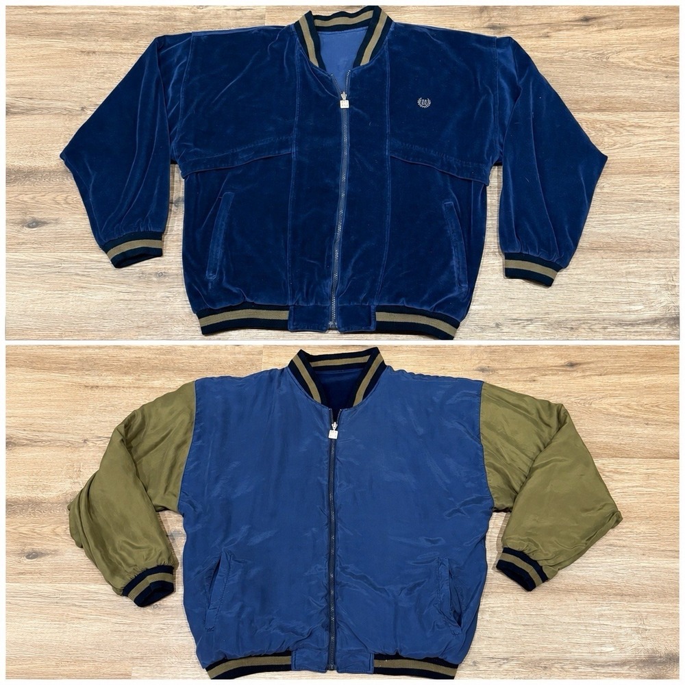 90's Vintage Men's Givenchy Reversible Silk Velour Bomber Jacket  XL